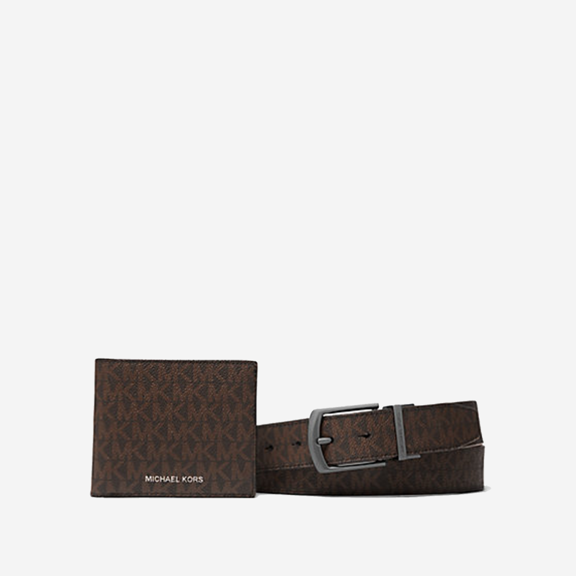  Michael Kors Signature Logo Billfold Wallet and Belt Gift Set Brown / Black 