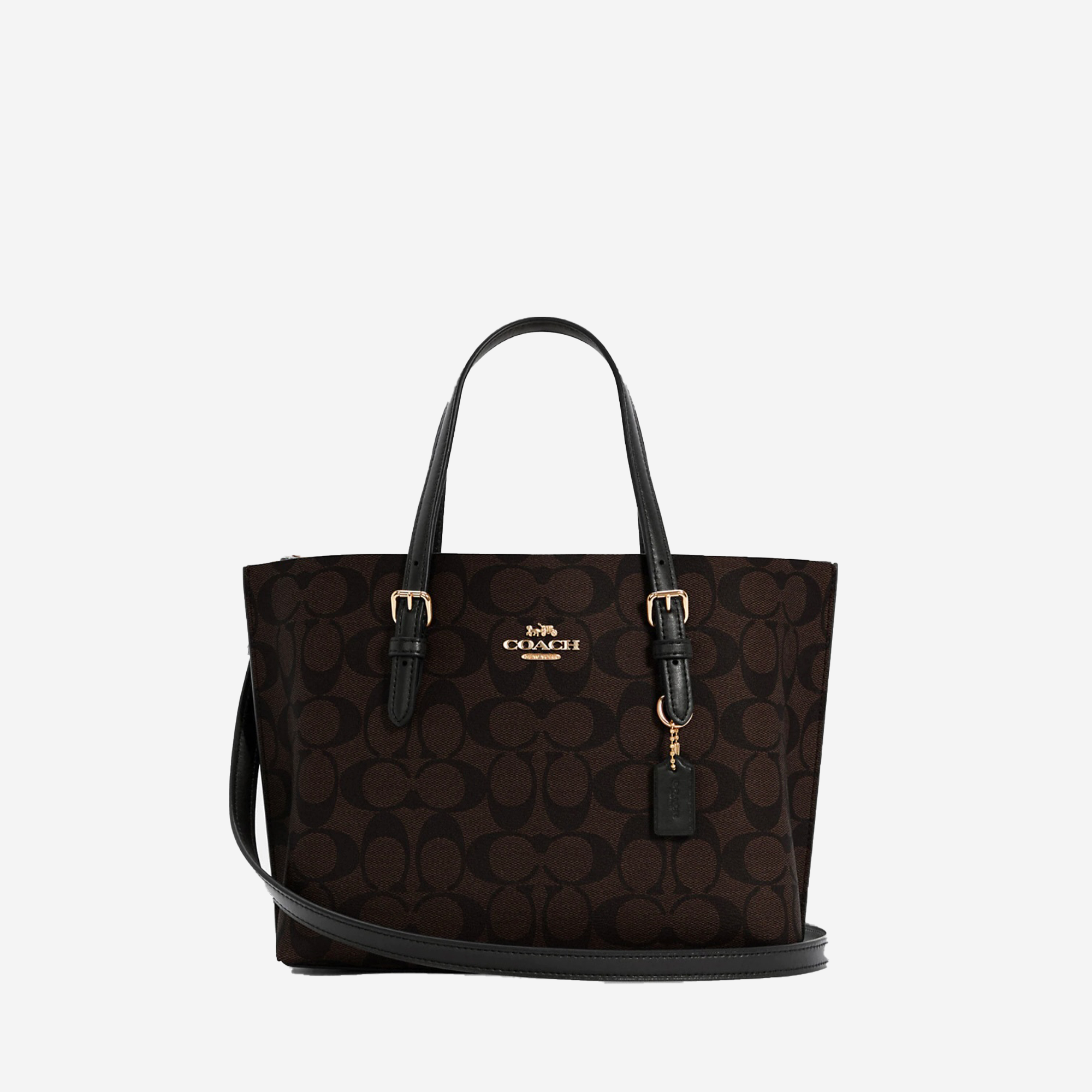  Coach Mollie Tote Bag 25 In Signature Canvas Walnut/Black 
