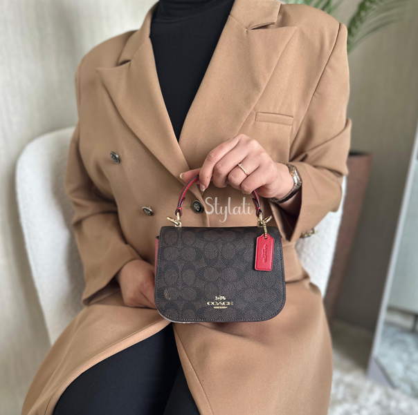  حقيبة ليسا بتصميم توب هاندل بلون الجوزي/أحمر ماركة كوتش 