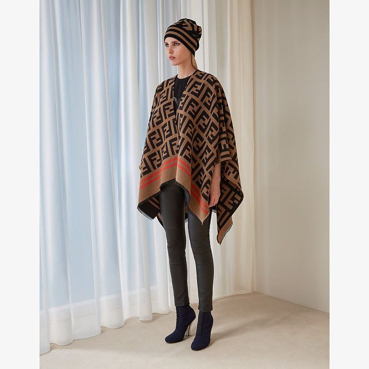  FENDI Wool and silk poncho with FF pattern 