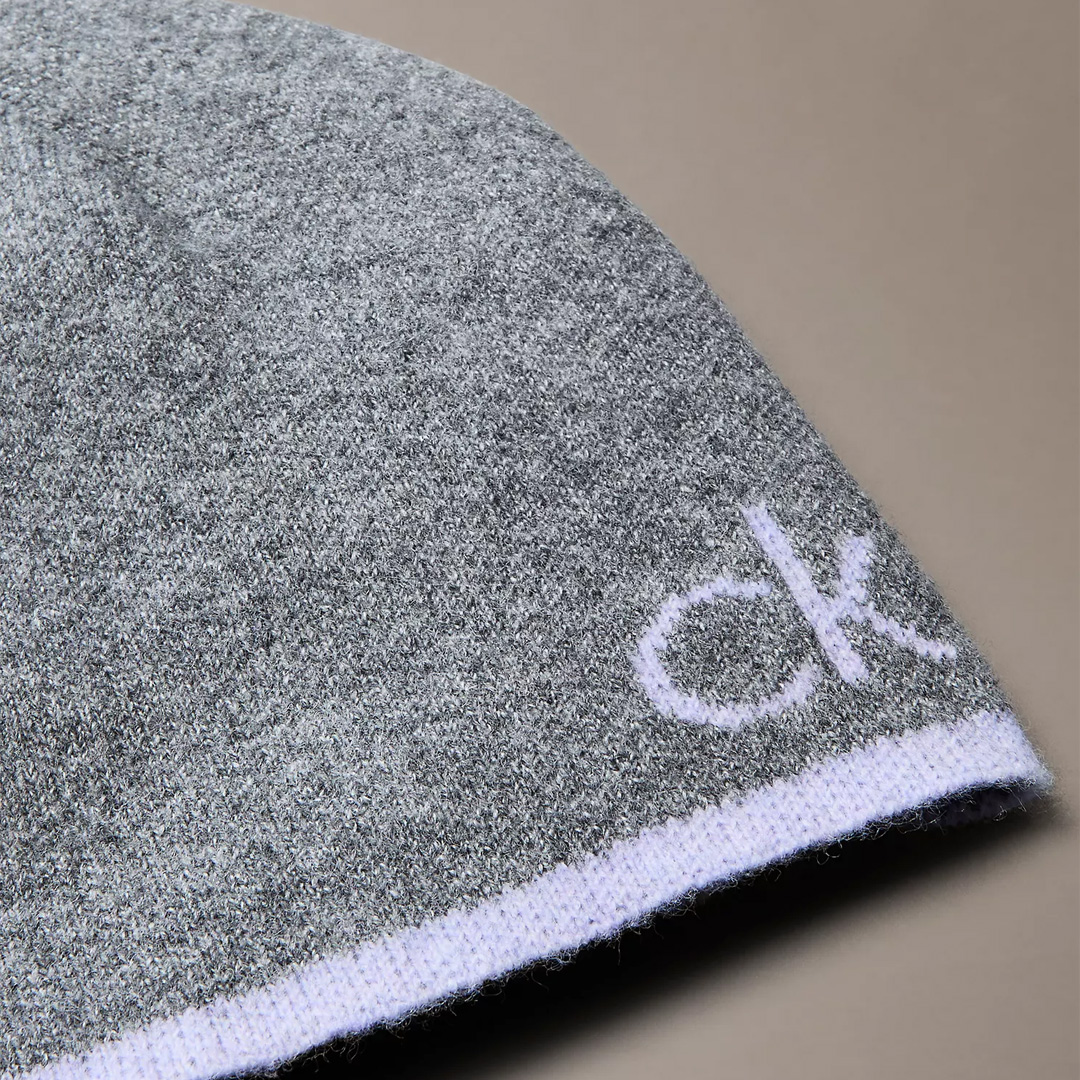  Calvin Klein Flocked Monogram Logo Beanie And Scarf Set Grey 