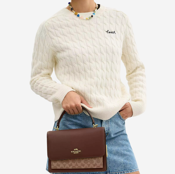  Coach Klare Top Handle Bag In Signature Canvas Gold/Tan/Brown 