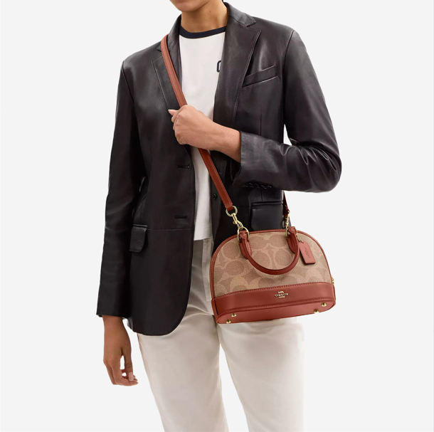  Coach Sabrina Satchel Bag In Signature Canvas Tan/Caramel  