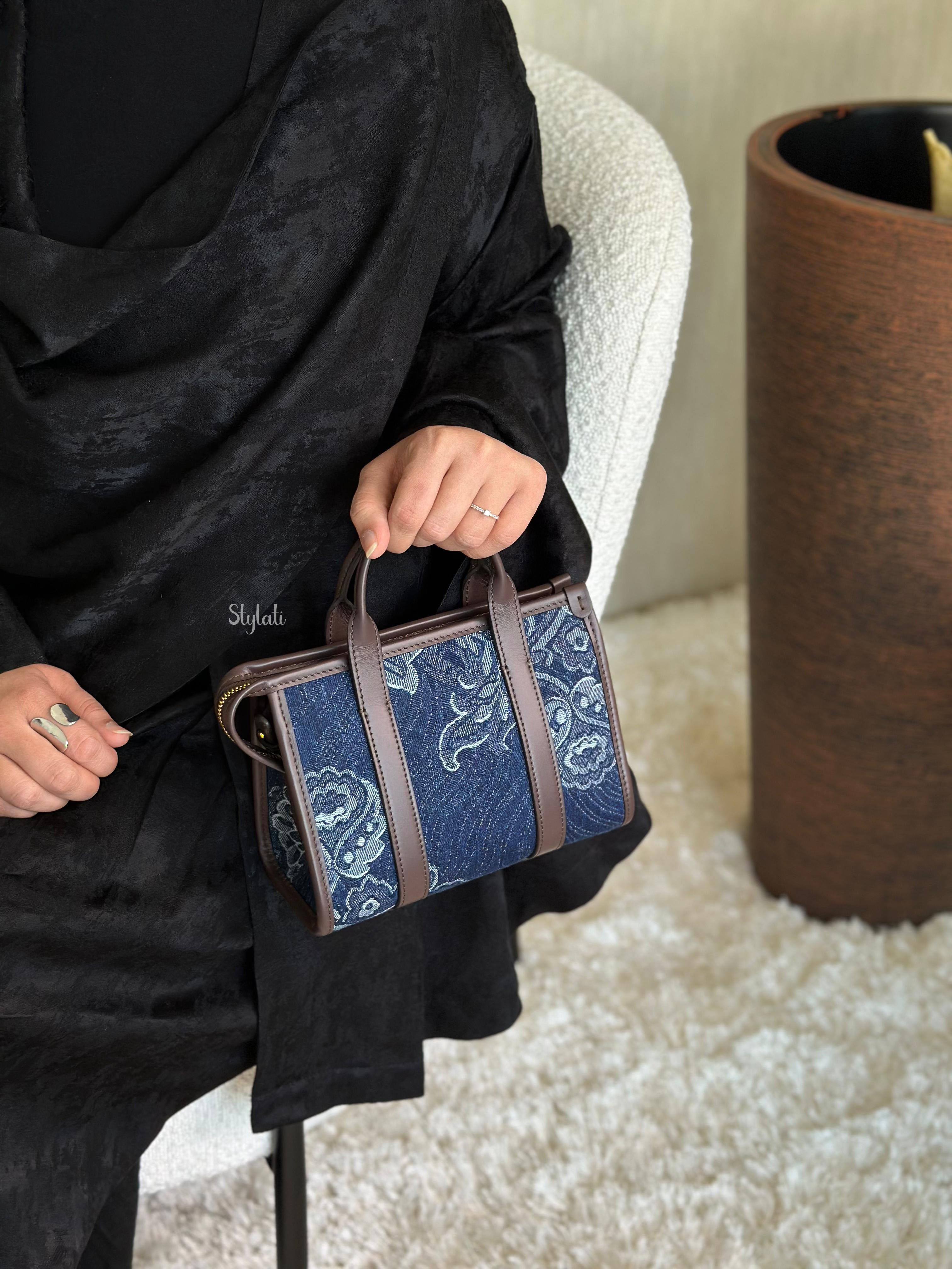  Etro MINI TOP-HANDLE BAG IN JACQUARD DENIM Navy Blue 