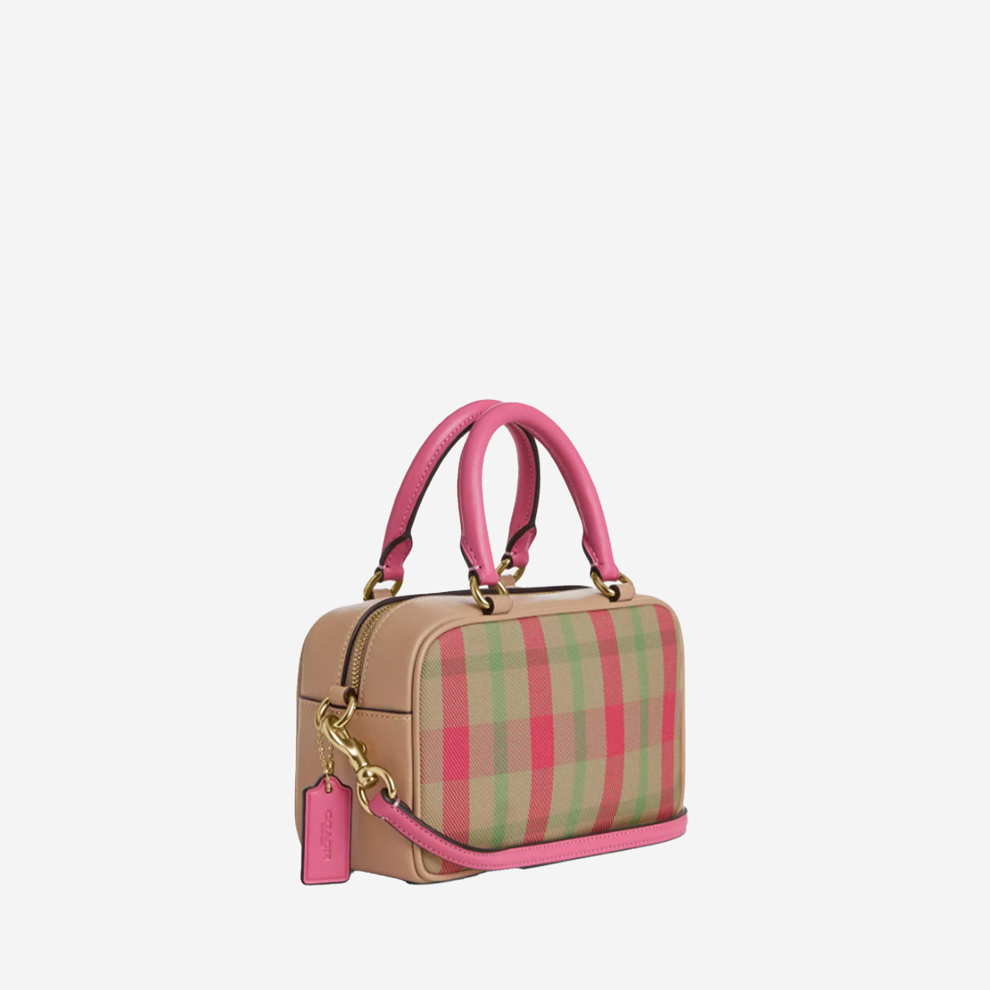  Coach Satchel Crossbody Bag With Plaid Print 