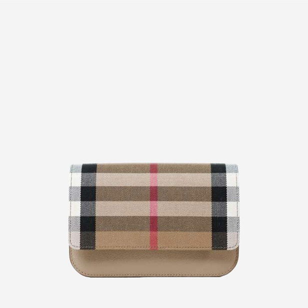 Burberry Check Canvas & Leather Shoulder Bag Women's Beige 