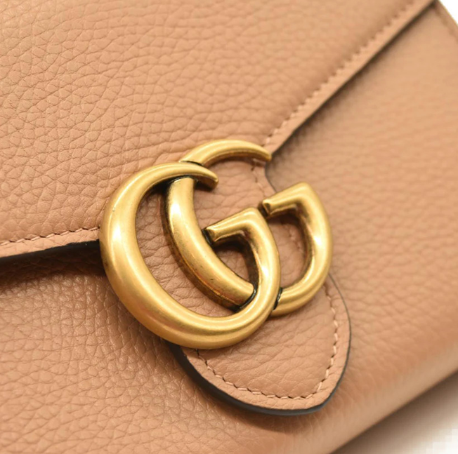 Gucci GG Marmont Mini Wallet On Chain Beige 