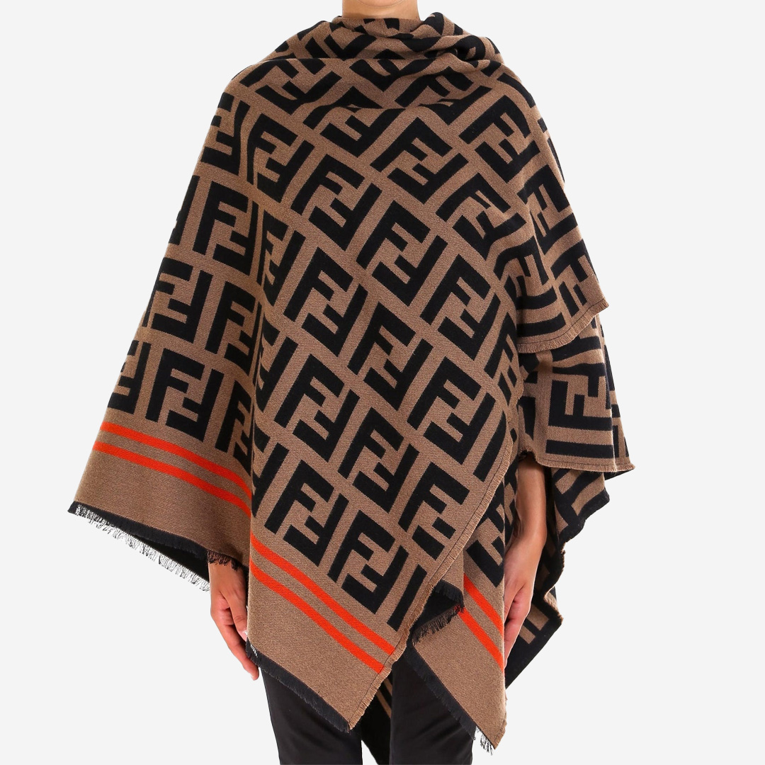  FENDI Wool and silk poncho with FF pattern 