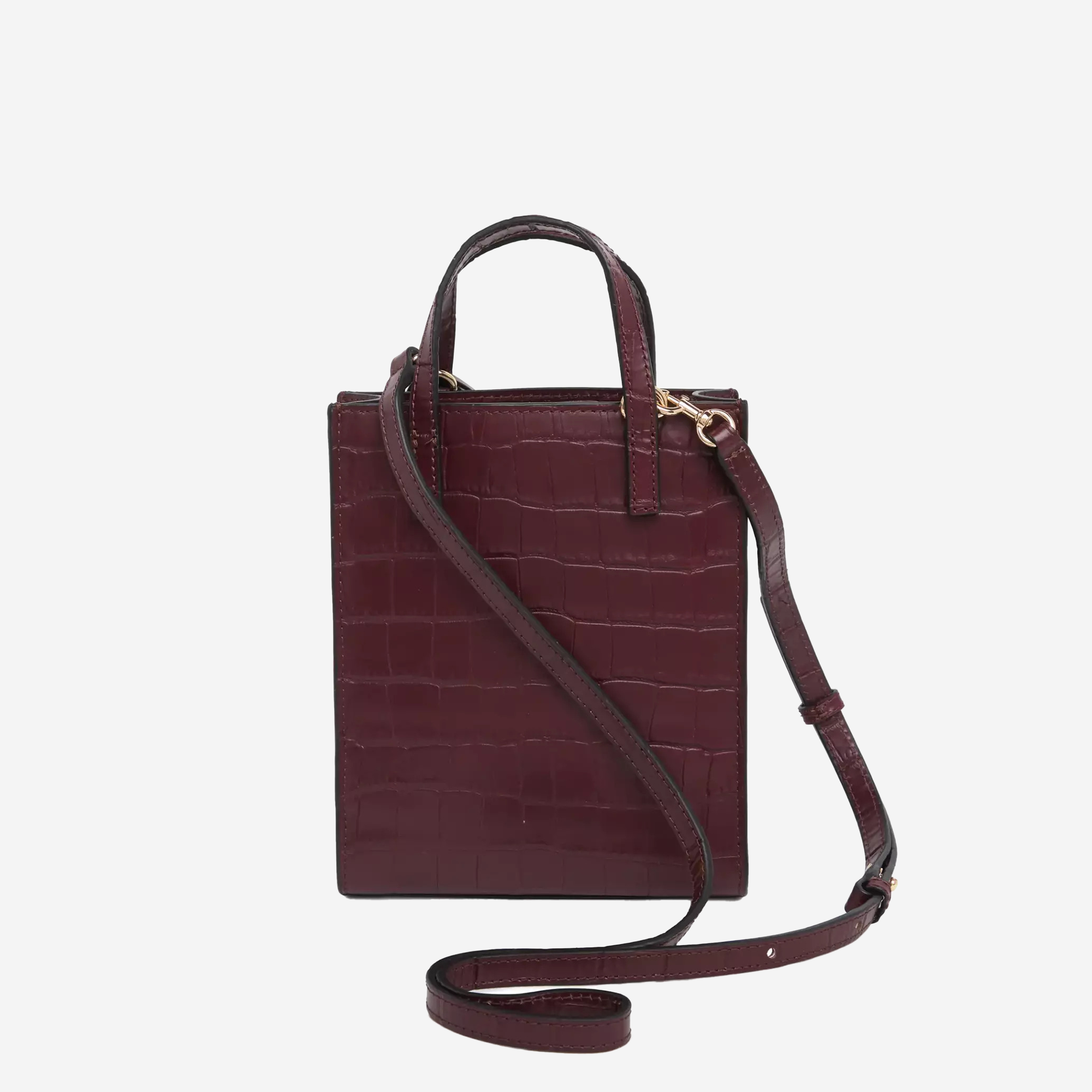  Marc Jacobs Croc Embossed Leather Tote Bag Burgundy 
