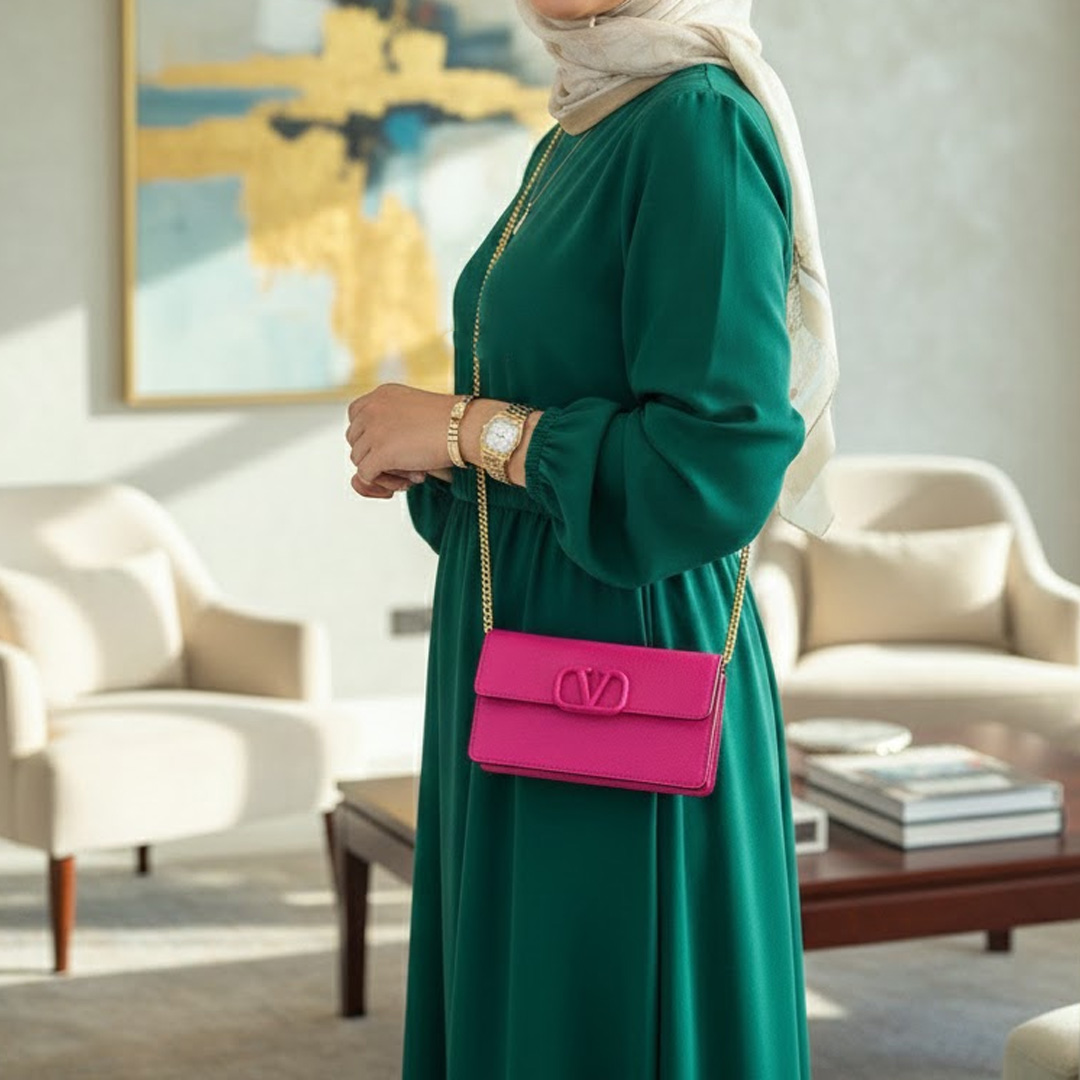  محفظة بسلسلة من الجلد بشعار حرف في ماركة فالنتينو 