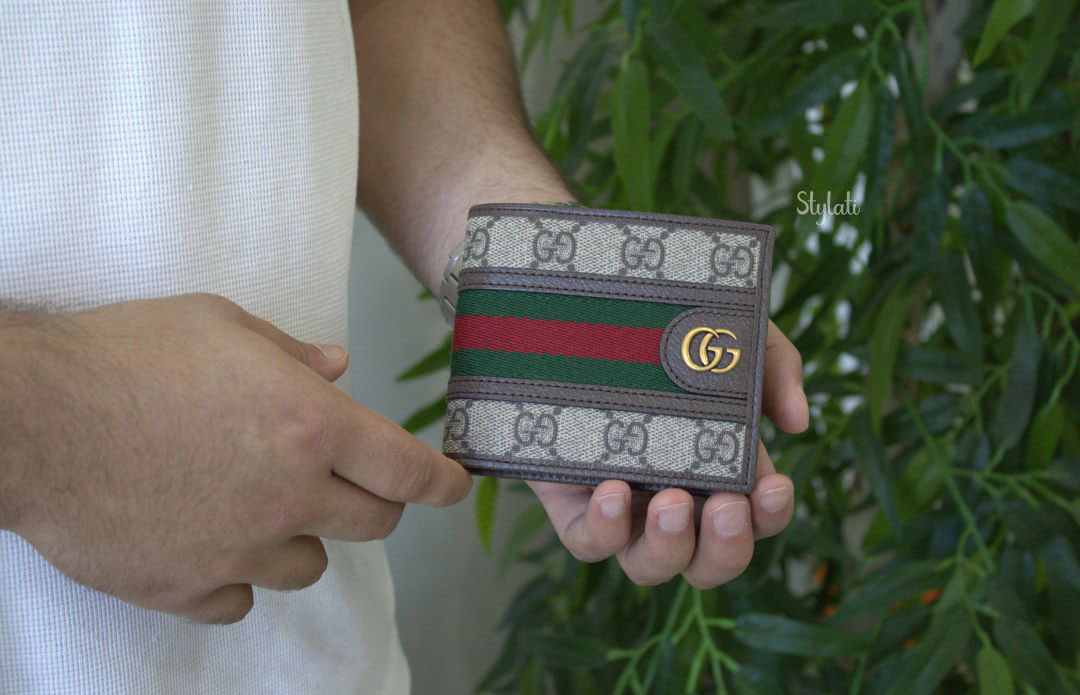  محفظة رجالية أوفيديا GG بلون البيج بجلد بني ماركة غوتشي 