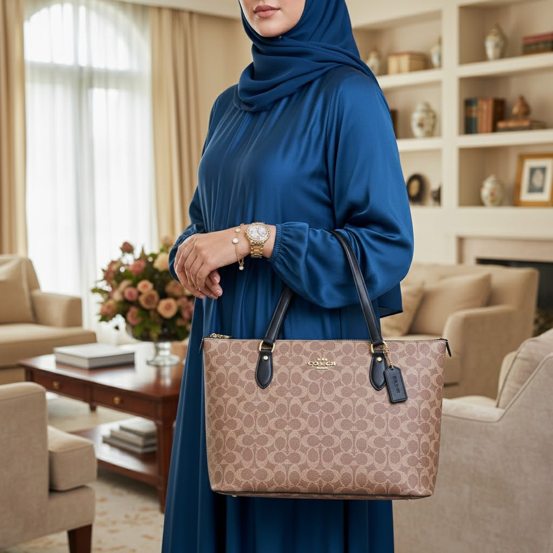  حقيبة توت جاليري بنقشة الشعار – تان/أسود ماركة كوتش 