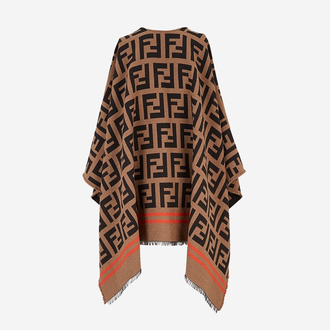  FENDI Wool and silk poncho with FF pattern 