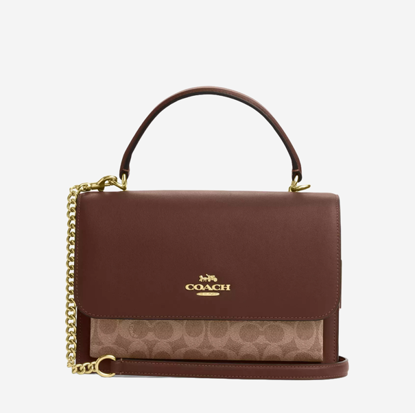  Coach Klare Top Handle Bag In Signature Canvas Gold/Tan/Brown 