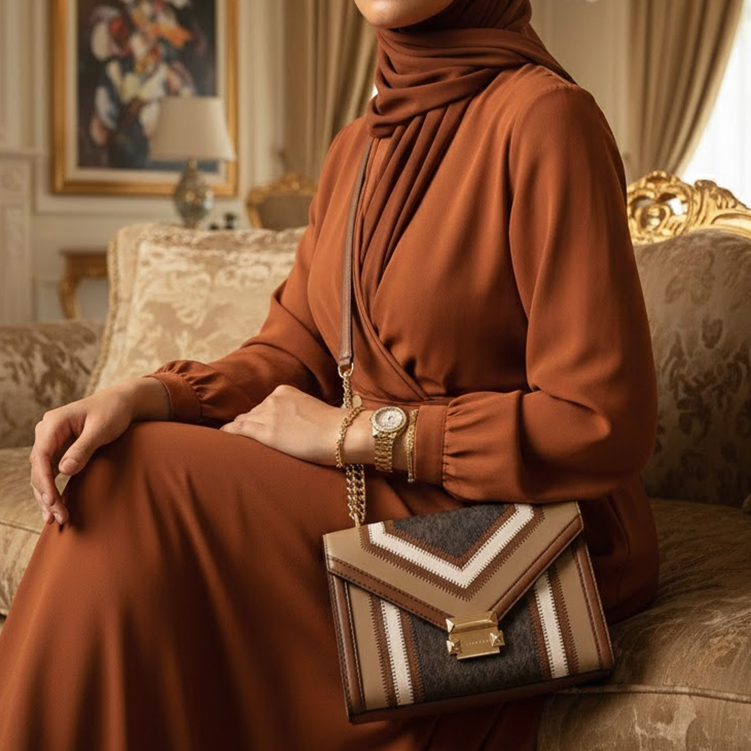  حقيبة كتف ويتني ميديوم بنمط لونين وشعار ماركة مايكل كورس 