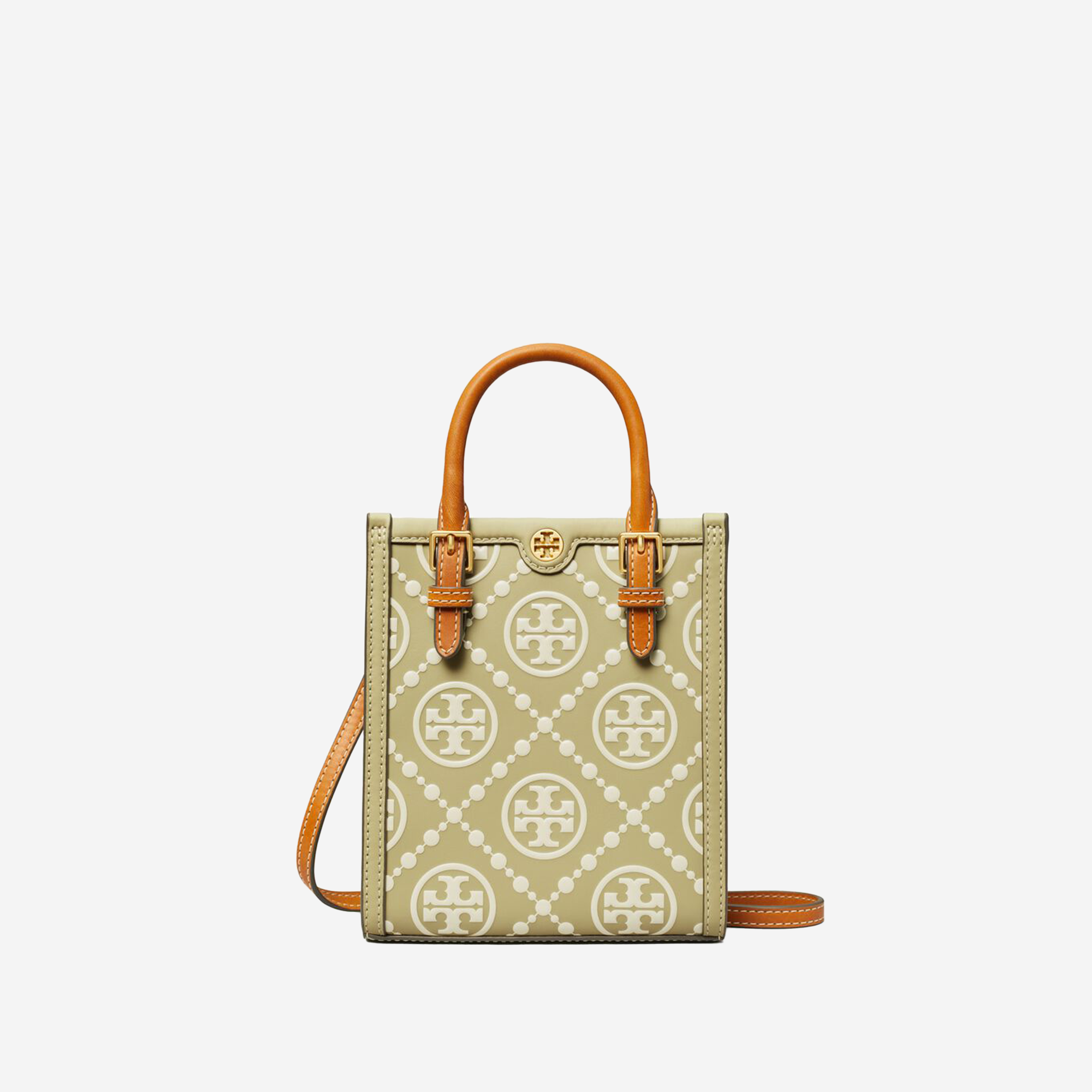  Tory Burch Mini T Monogram Contrast Embossed Tote Olive Sprig 