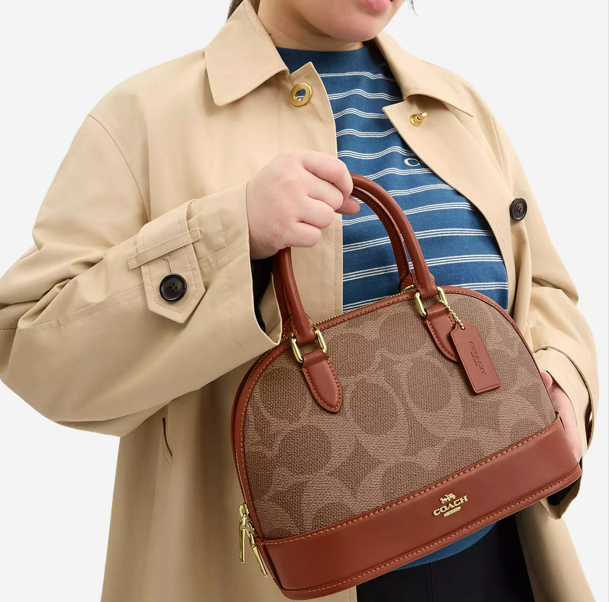  Coach Sabrina Satchel Bag In Signature Canvas Tan/Caramel  