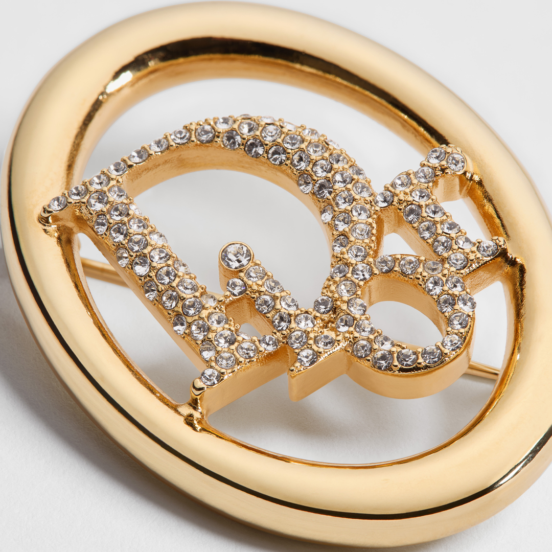  Dior Oblique Brooch Gold-Finish Metal and Crystals 