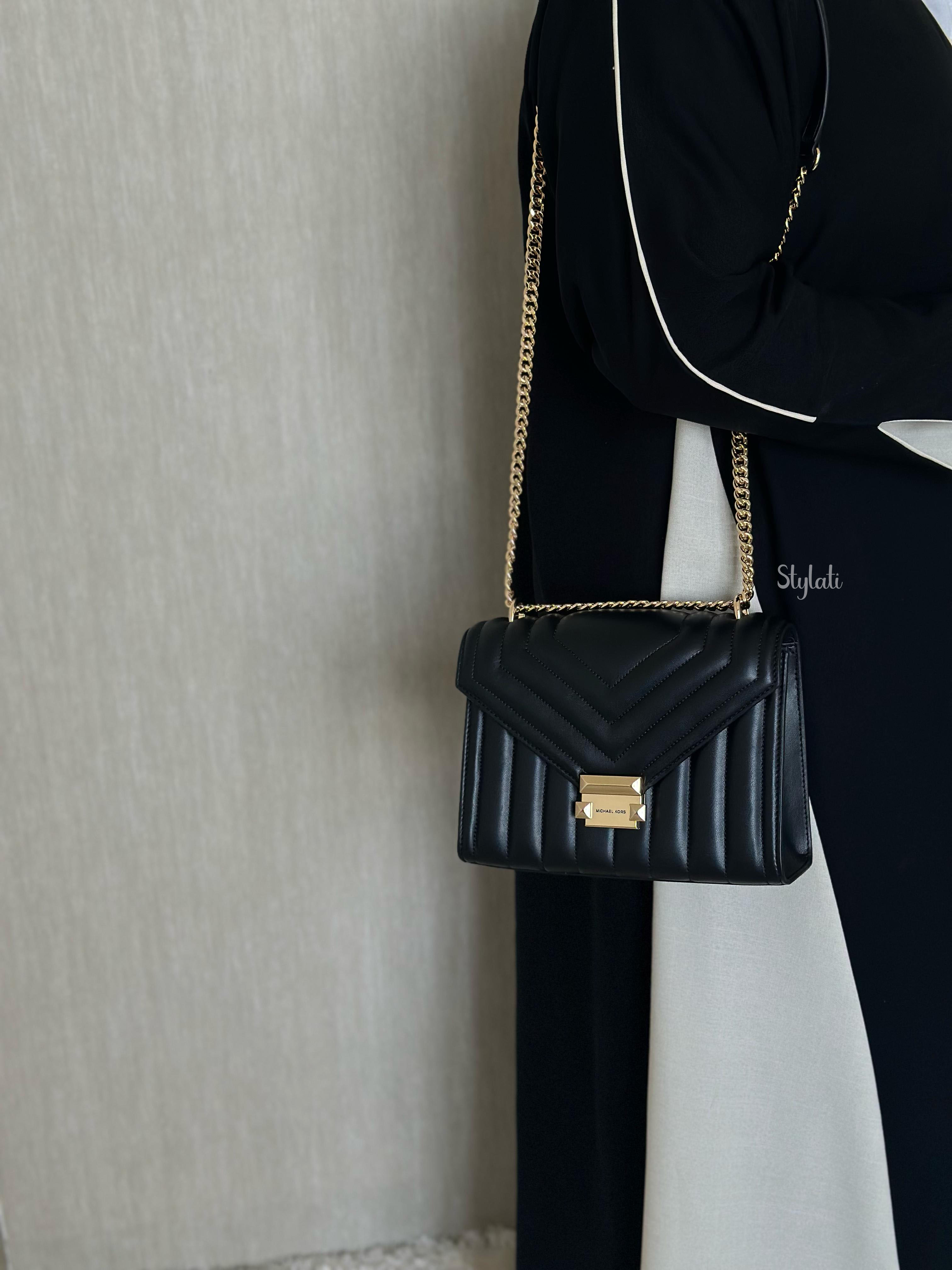  Michael Kors Whitney Medium Quilted Leather Convertible Shoulder Bag In Black / Gold 