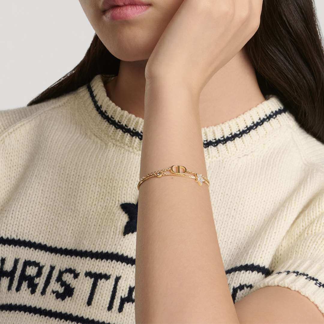  Dior Petit CD Double Bracelet Gold-Finish Metal and Sparkling Crystals  