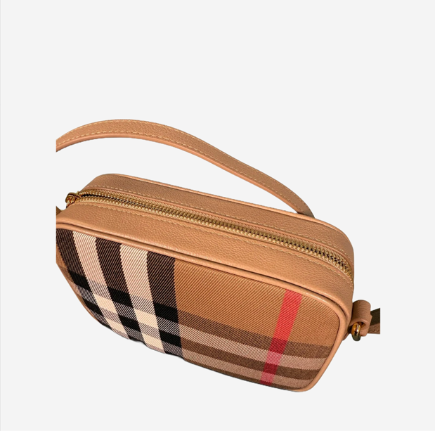  Burberry Camera Leather Cross Body Shoulder Bag Chestnut Beige 