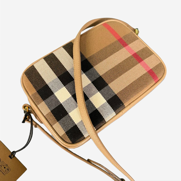 Burberry Camera Leather Cross Body Shoulder Bag Chestnut Beige 