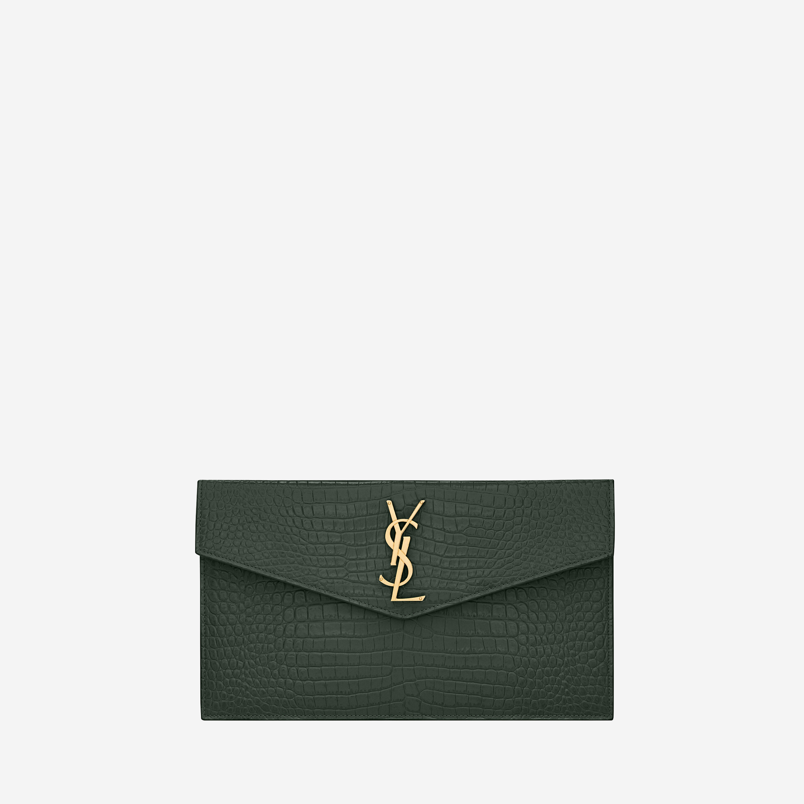  Saint Laurent Uptown Pouch In Crocodile-Embossed Shiny Leather 