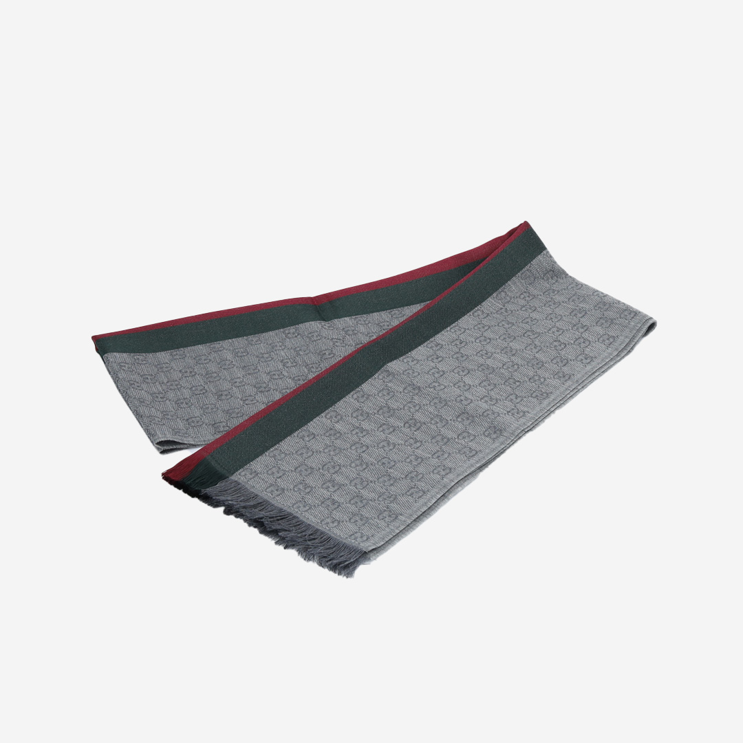  Gucci Monogram Jacquard Silk Scarf Gray 