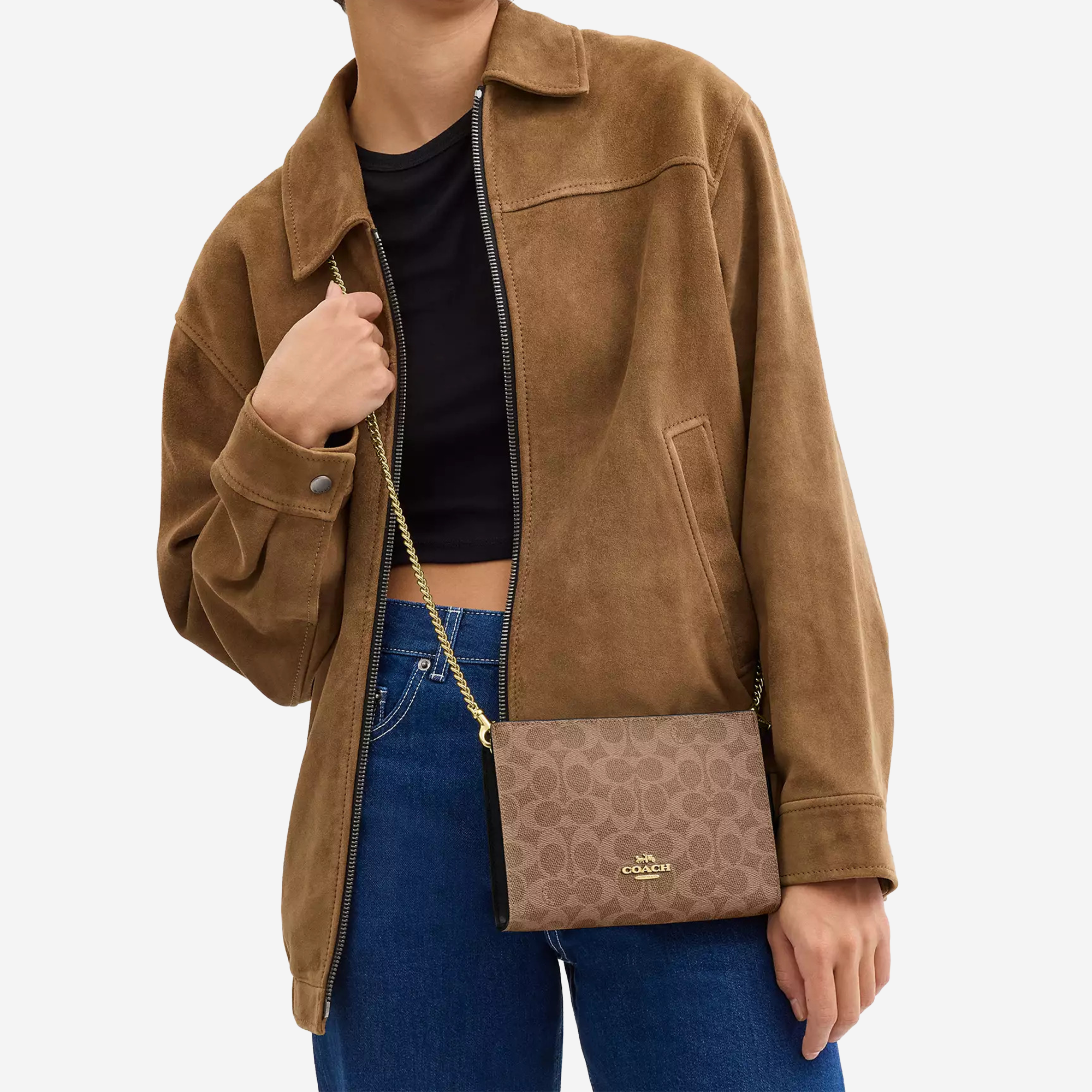  Coach Slim Crossbody Bag In Signature Canvas Gold/Tan/Black 