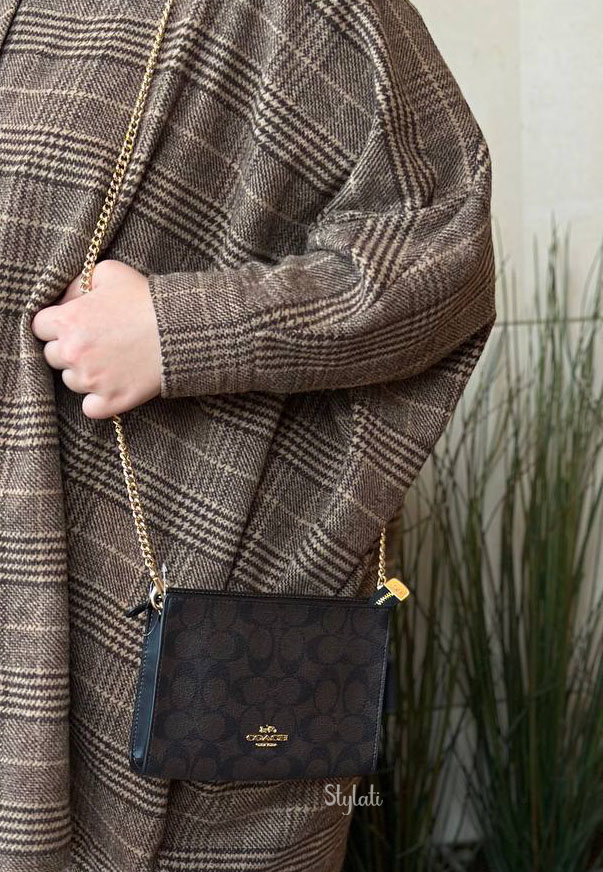  Coach Slim Crossbody Bag In Signature Canvas Gold/Brown Black 