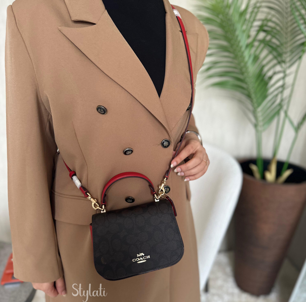  حقيبة ليسا بتصميم توب هاندل بلون الجوزي/أحمر ماركة كوتش 