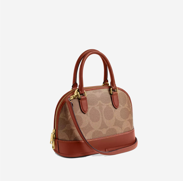  Coach Sabrina Satchel Bag In Signature Canvas Tan/Caramel  