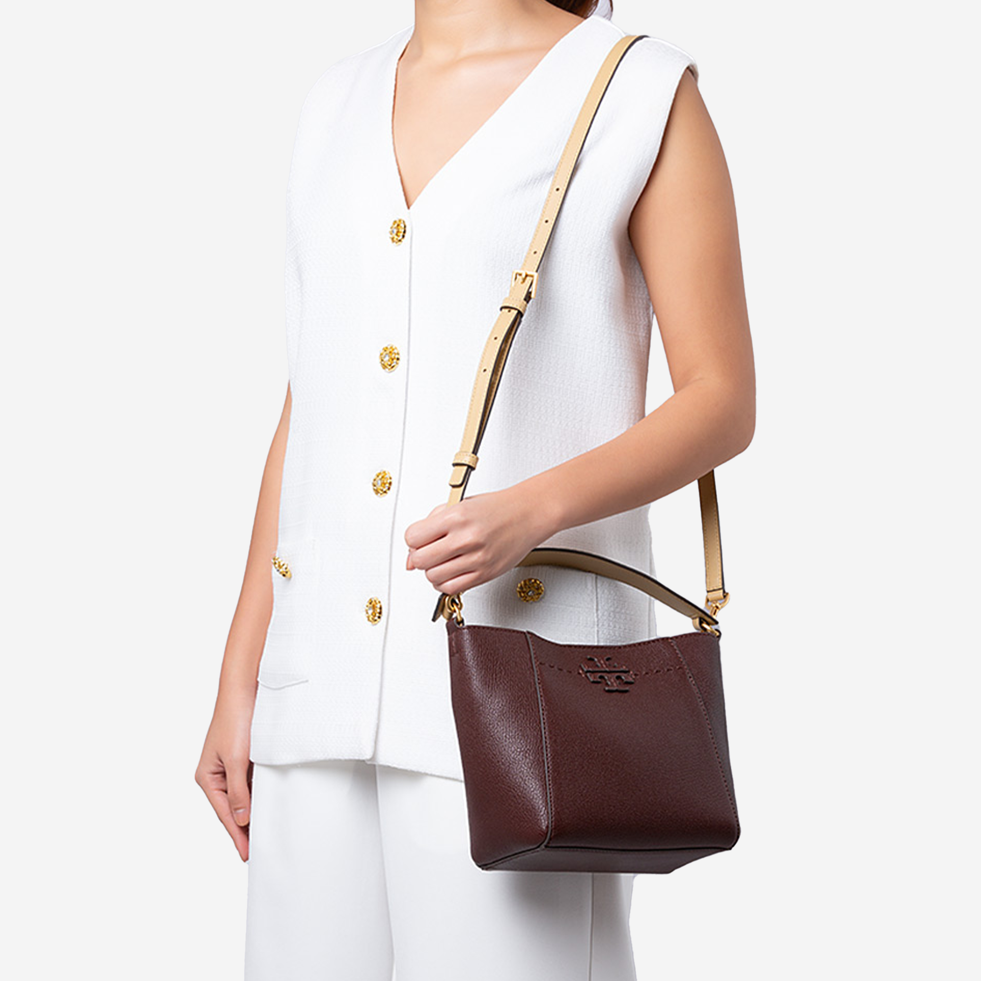  Tory Burch Mcgraw Textured Small Bucket Bag Burgundy 