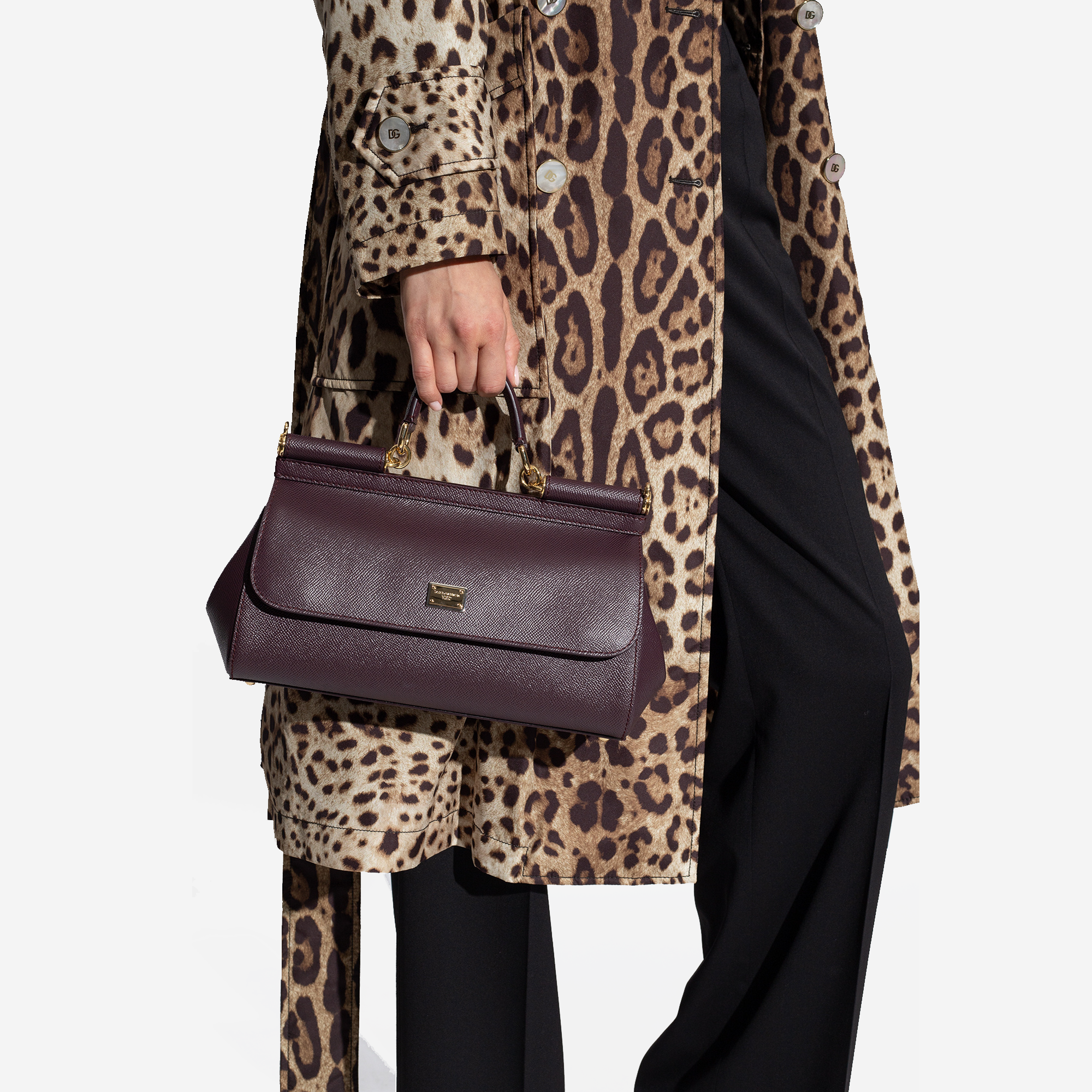  Dolce and Gabbana Elongated Sicily Top Handle Bag in Dauphine Leather Burgundy 
