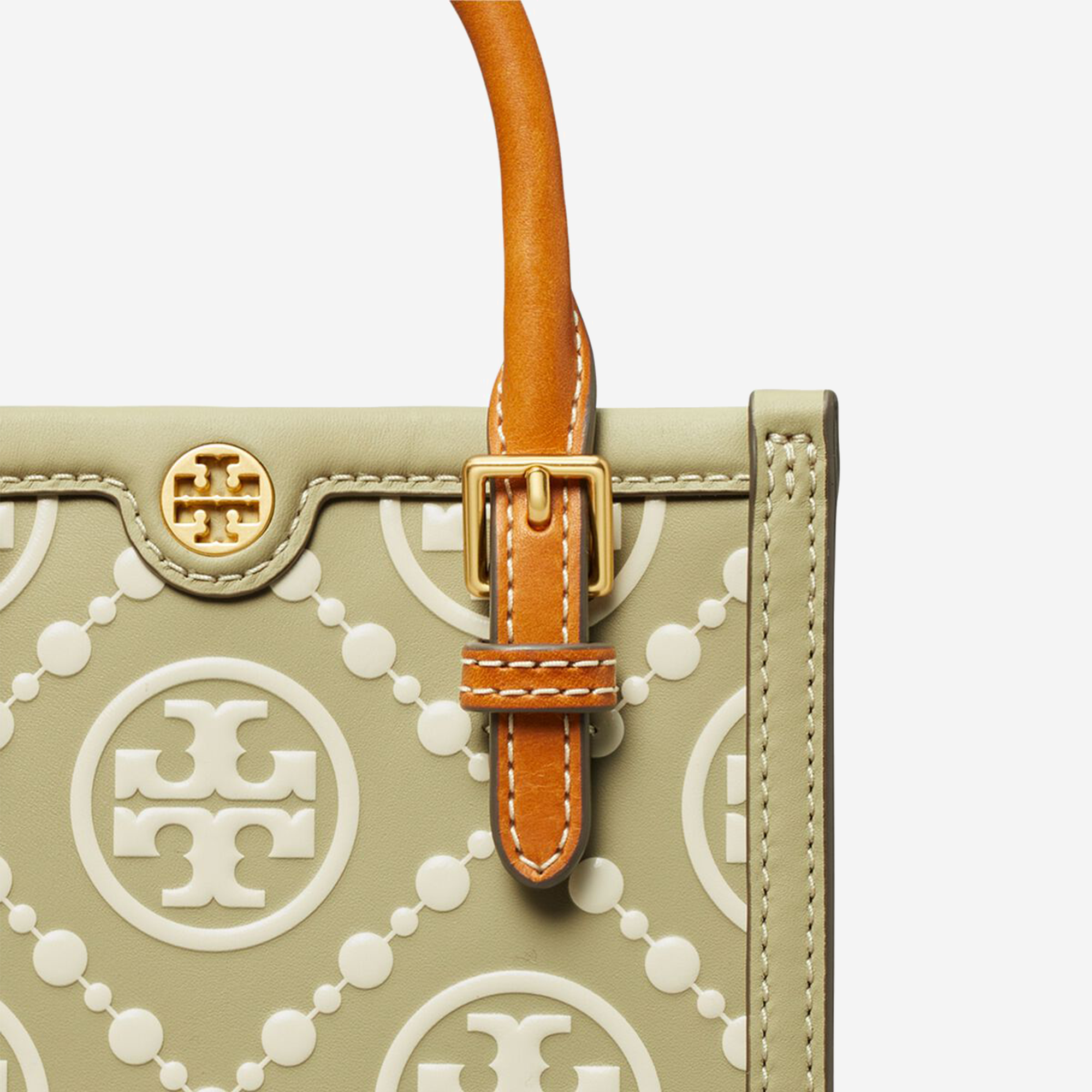  Tory Burch Mini T Monogram Contrast Embossed Tote Olive Sprig 