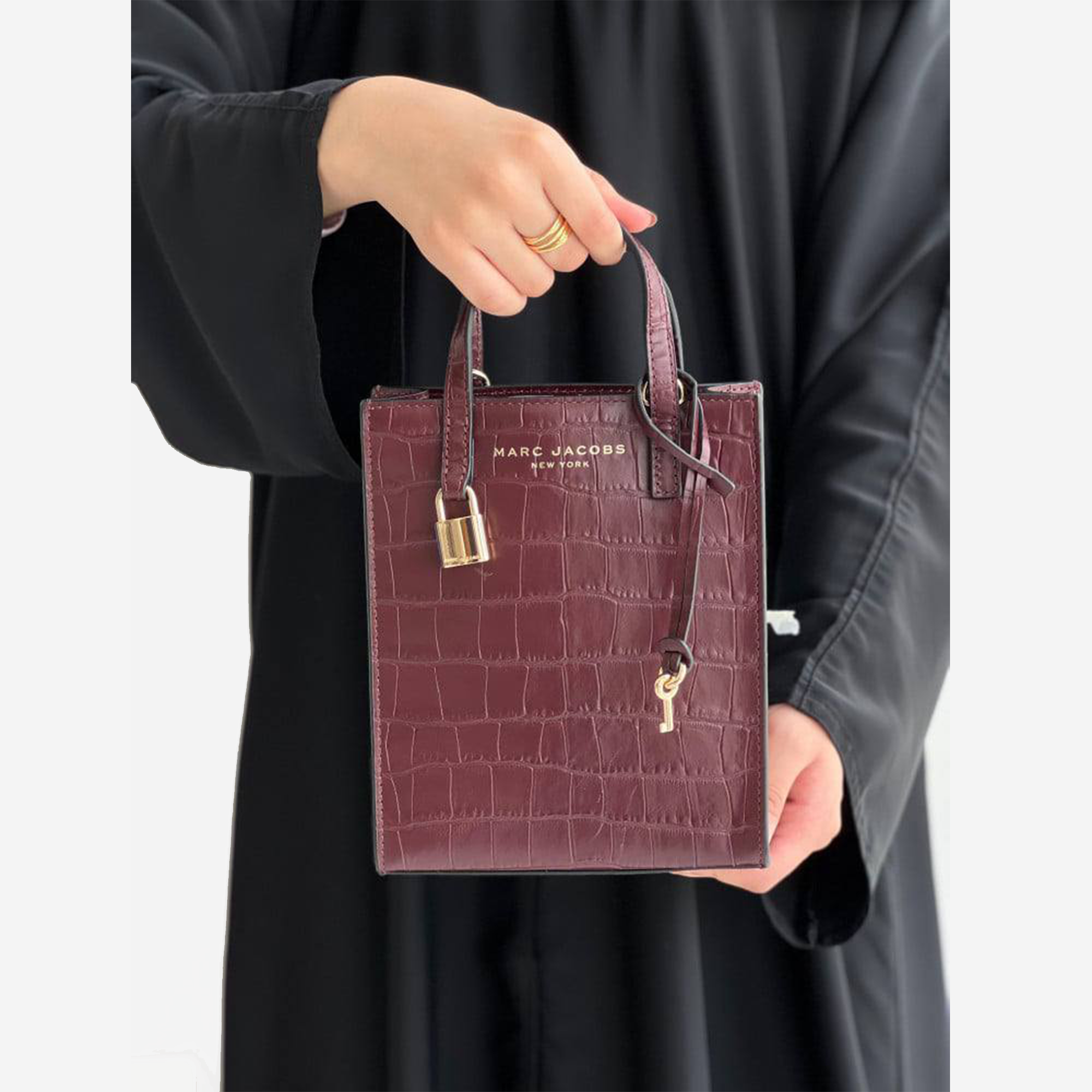  Marc Jacobs Croc Embossed Leather Tote Bag Burgundy 