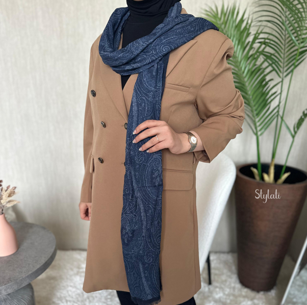  وشاح بلمسة الكشمير بنقشة بايزي المطبعة بالكامل ماركة ايترو باللون الازرق 