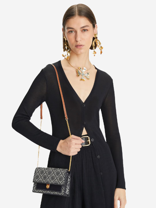  Tory Burch T Monogram Jacquard Chain Wallet 
