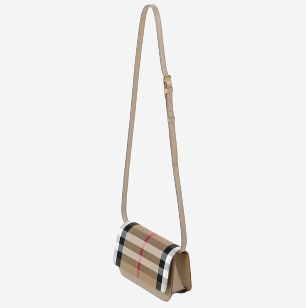  Burberry Check Canvas & Leather Shoulder Bag Women's Beige 
