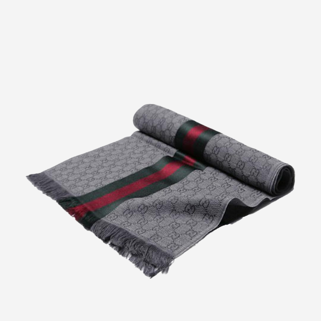  Gucci Monogram Jacquard Silk Scarf Gray 