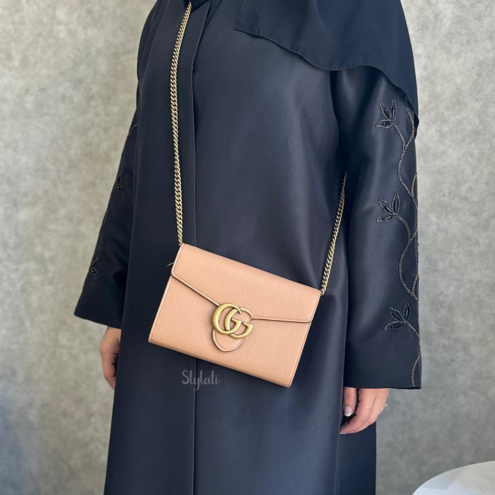  Gucci GG Marmont Mini Wallet On Chain Beige 