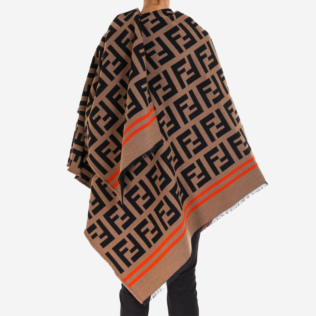  FENDI Wool and silk poncho with FF pattern 
