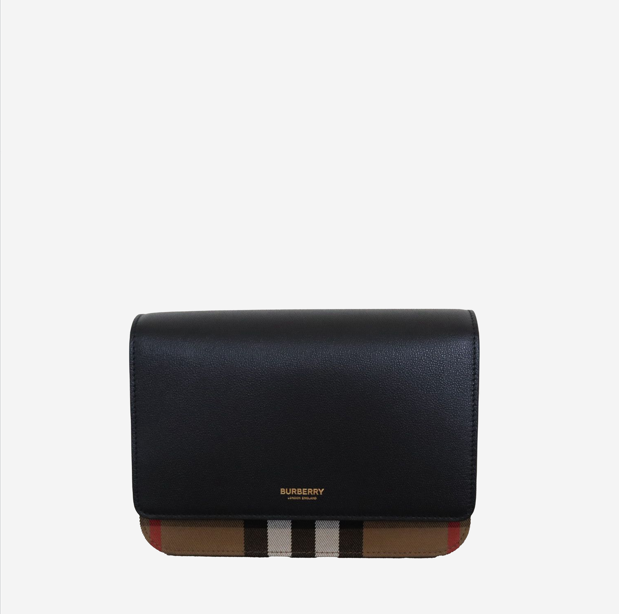  Burberry Mackford Check Canvas & Leather Shoulder Bag Black 