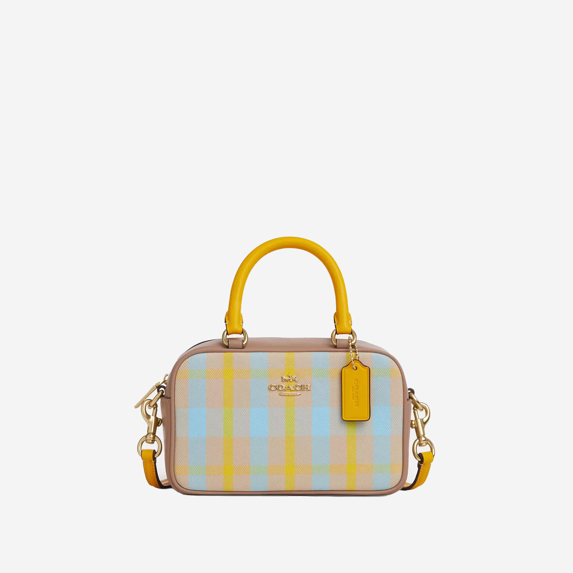  Coach Satchel Crossbody Bag With Plaid Print 