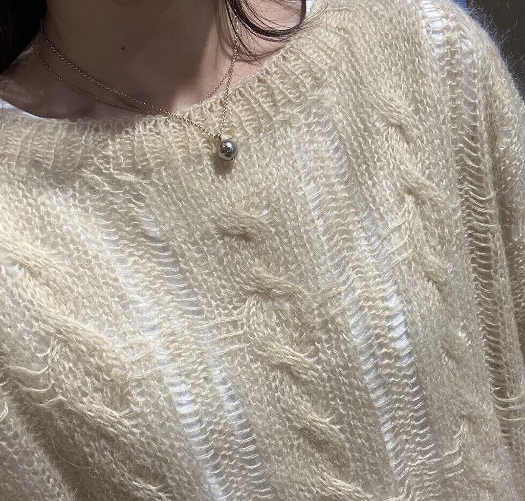  Tory Burch Logo White Pearl Chain Necklace 