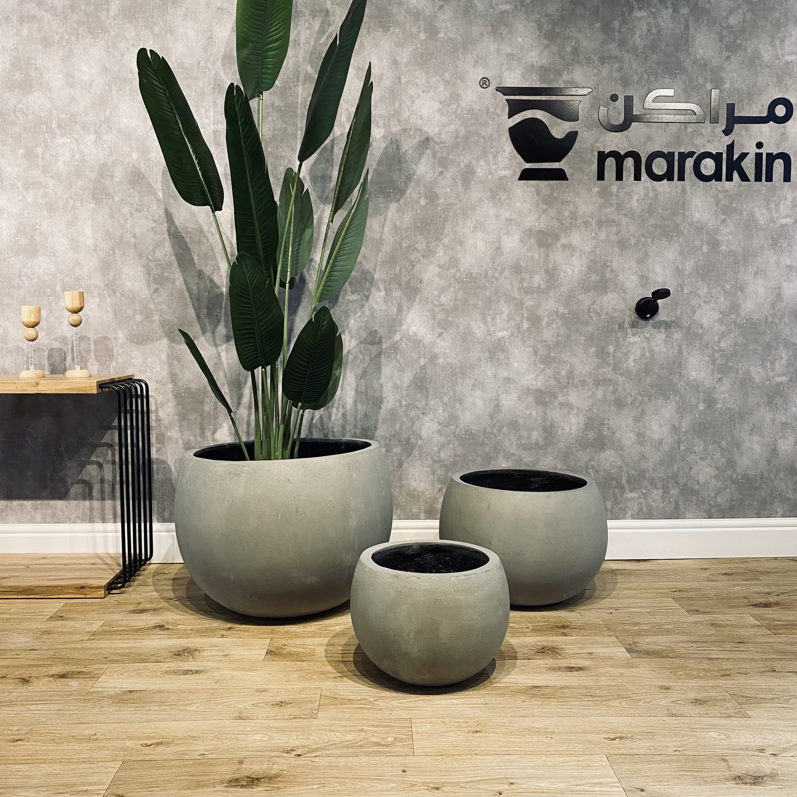   طقم مراكن دائرية 3 قطع GRC لون اسمنتي 