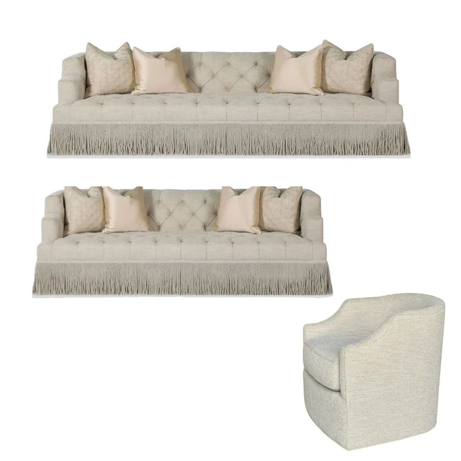 Luxurious beige sofa set including two sofas and three single chairs with elegant upholstery and refined furnishings