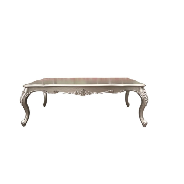 Image of a classic silvercolored coffee table with an elegant design