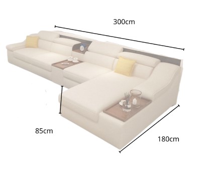 Image of a modern white corner sofa with dimension details luxurious and comfortable design