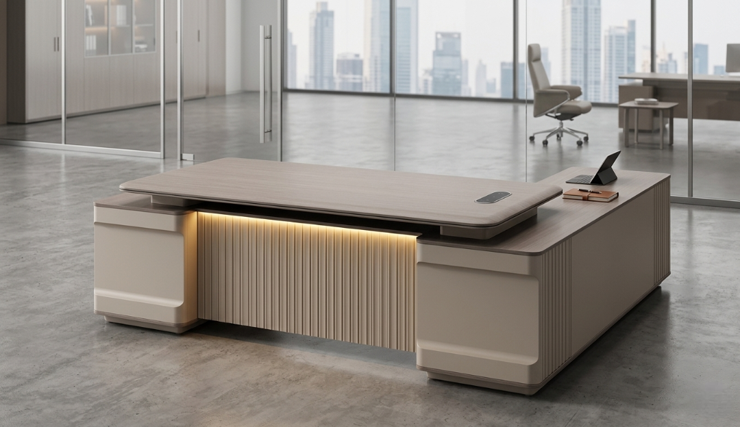 المكتب التنفيذي الذكي – تصميم فخم مع إضاءة LED مدمجة ونظام شحن لاسلكي